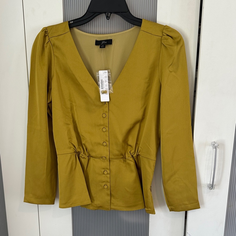NWT J. Crew Women's Mustard Button-Up Blouse - Picture 1 of 4